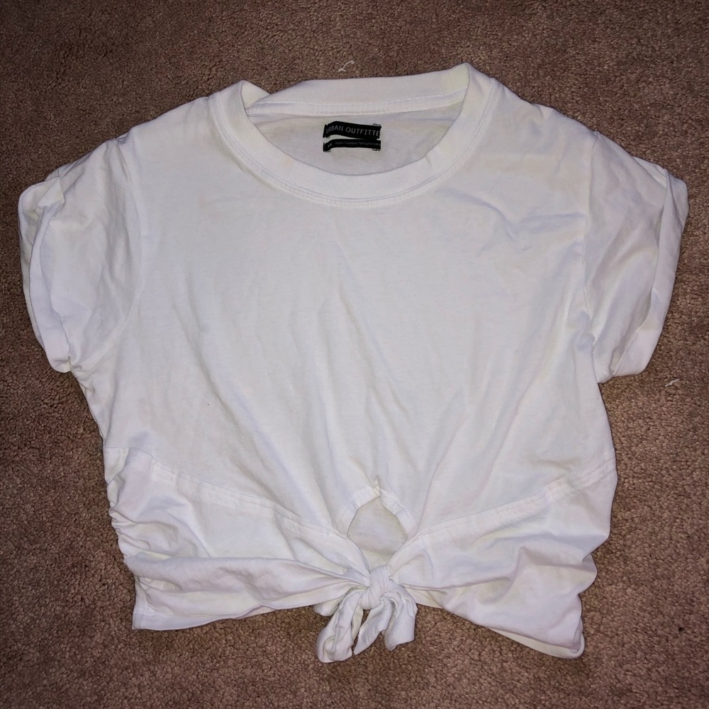 Cropped white Tie front T shirt